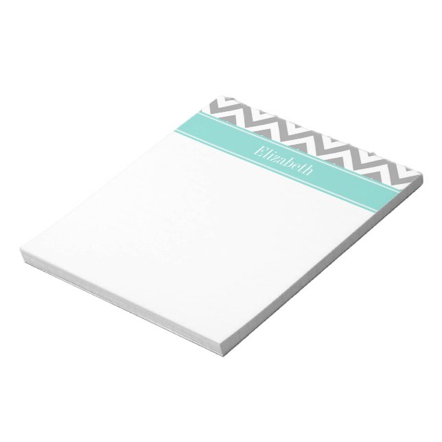 Bloc De Notas Dk Gris Blanco LG Chevron Turquesa Monograma Nombr (Lado Izquierdo)