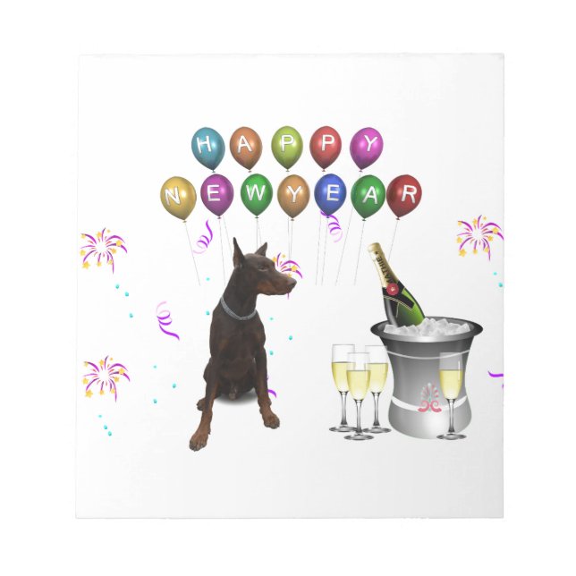 Bloc De Notas Doberman Pinscher deseando un feliz Año Nuevo 2016 (Frente)