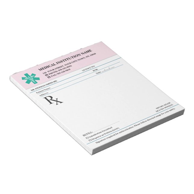 Bloc De Notas Doctor Prescription Medical RX Pad – Security Rose (Lado Derecho)