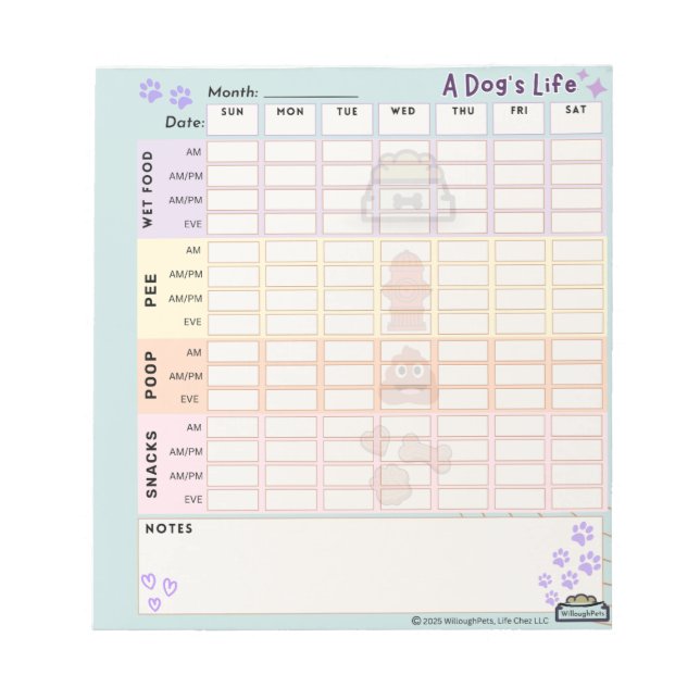 Bloc De Notas Dog Daily Tracker Notepad 40 páginas Sunday Starte (Frente)