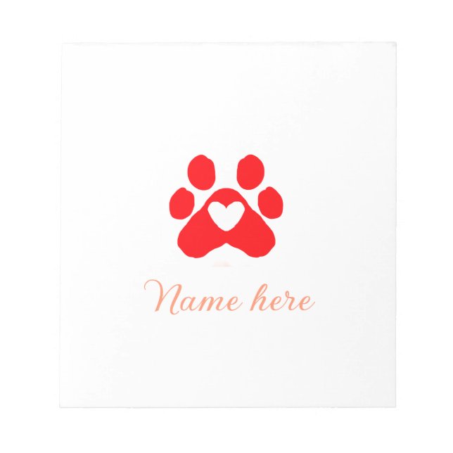 Bloc De Notas Dog paw red heart pet add name text animal paw  (Frente)