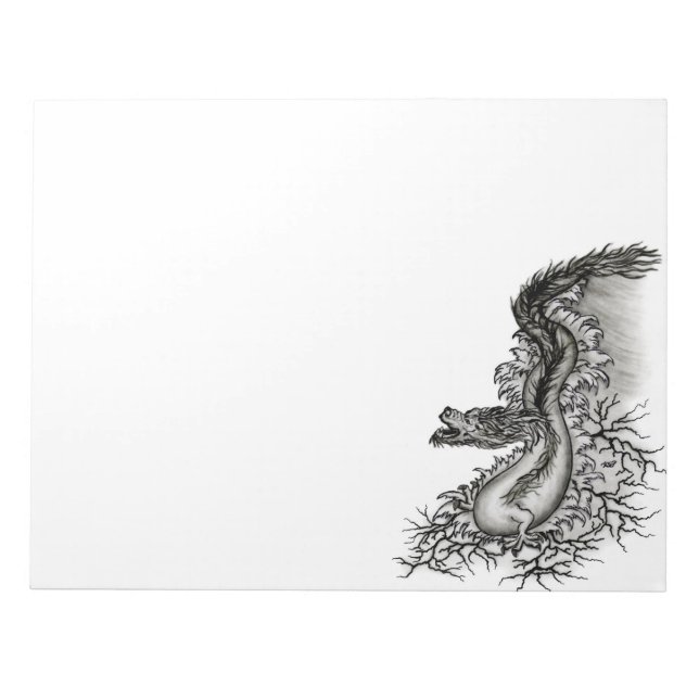 Bloc De Notas Dragón chino, diseño blanco y negro en tatuostyl (Frente)