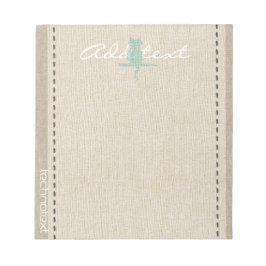 Bloc De Notas Dreamy Mint Stitch Cat Linen Look Añadir texto