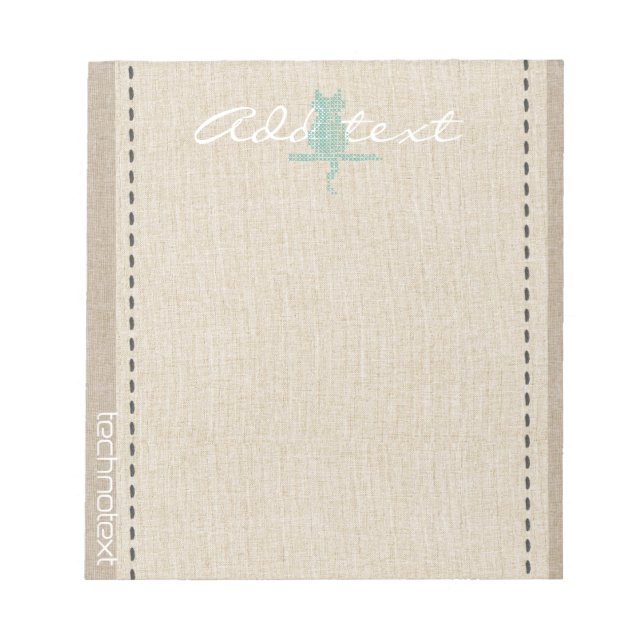Bloc De Notas Dreamy Mint Stitch Cat Linen Look Añadir texto (Frente)