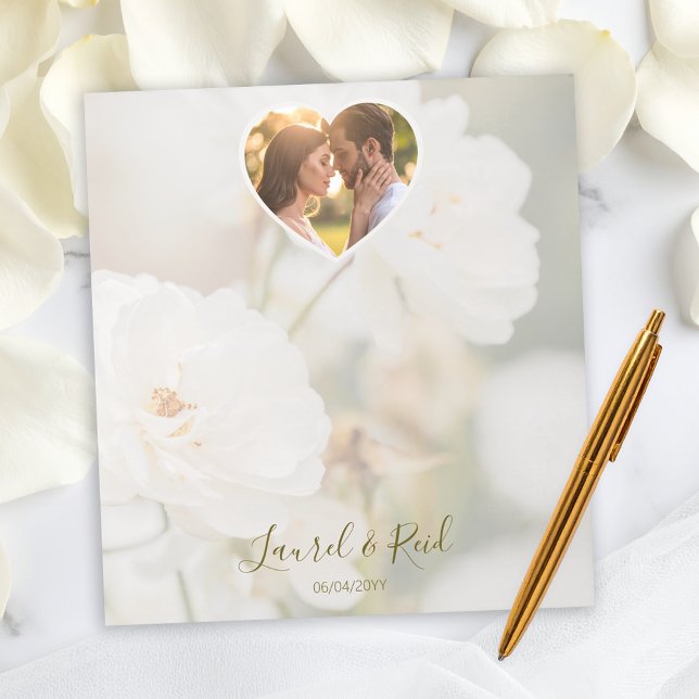 Bloc De Notas Dreamy White Rose And Heart Photo Template Wedding (Subido por el creador)