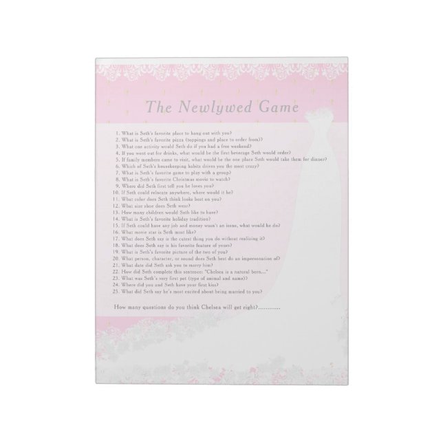 Bloc De Notas Ducha de novias Juego de recién casados - Rosa (Lado Izquierdo)