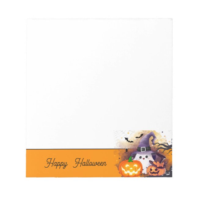 Bloc De Notas Dulce Fantasma de Halloween con Sombrero de Bruja  (Frente)