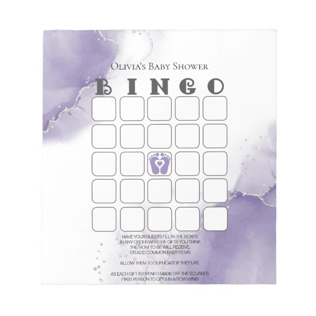 Bloc De Notas Dusty Amethyst Marble Baby Shower Bingo (Frente)