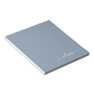 Bloc De Notas Dusty Blue Modern Script Elegante Nombre Monograma