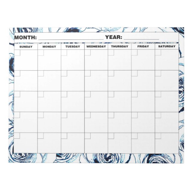 Bloc De Notas Dusty Blue Rosas Blank Calendario (Frente)