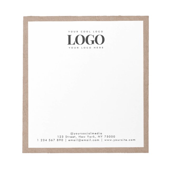 Bloc De Notas Earthy Kraft Add Your Rectangle Business Logo Text (Frente)