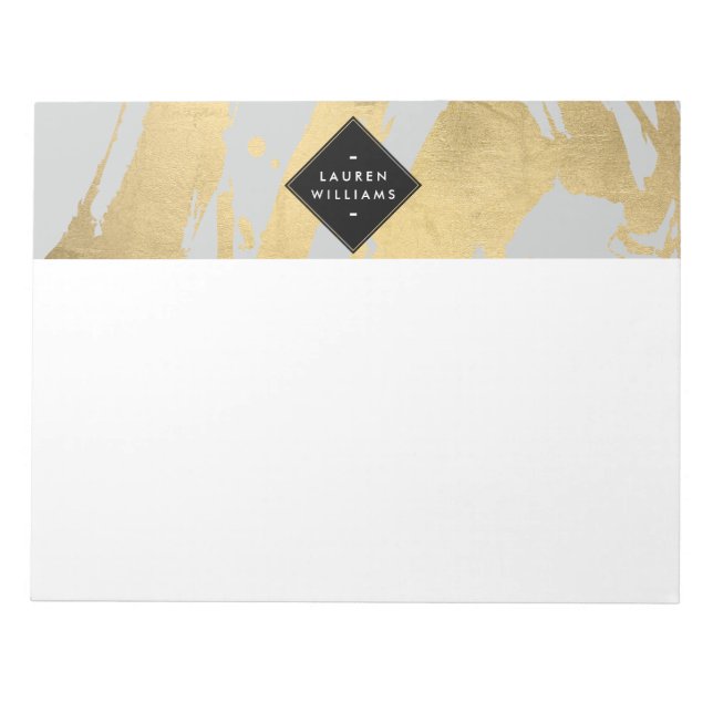 Bloc De Notas Edgy Faux Gold Brushstrots on Grey (Frente)