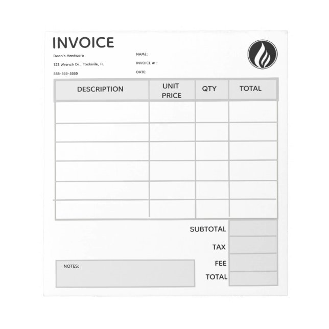Bloc De Notas Editable Logo Invoice (Frente)