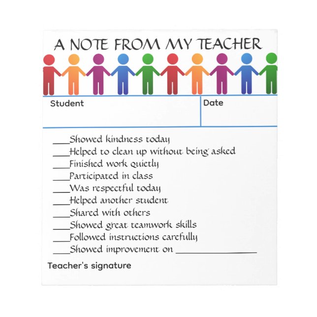 Bloc De Notas Editable Positive Note From My Teacher (Frente)