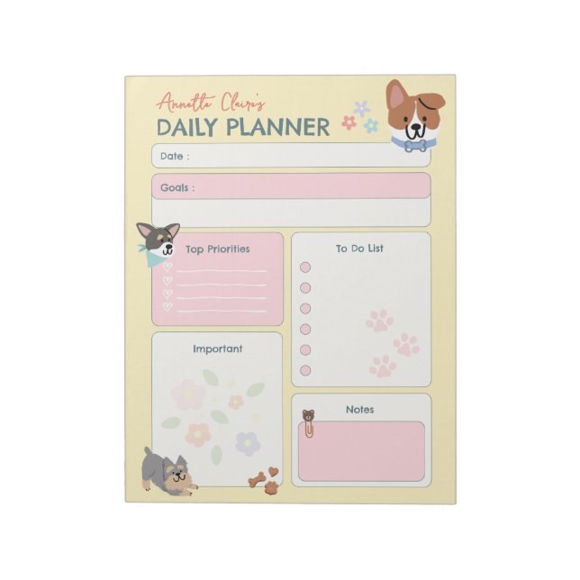 Bloc De Notas El Adorable Perro Pastel Lover Daily Planner Para  (Lado Izquierdo)