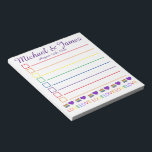 Bloc De Notas El amor es amor Boda arcoiris a favor del corazón<br><div class="desc">El diseño de la almohadilla de notas de compras de ultramar estilo lista presenta un ilustracion de marca original de una rebanada de torta boda arcoiris y un corazón morado, con LOVE en una fuente arco iris de bonito. Simplemente personaliza con tu información de boda un favor único. En esta...</div>