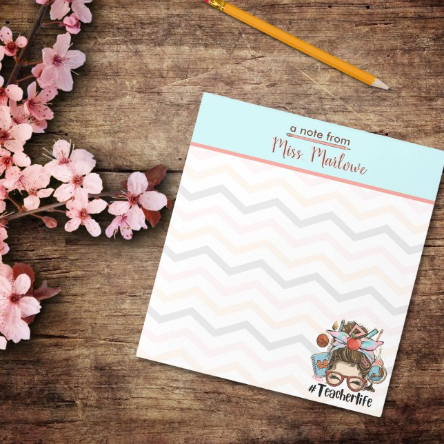 Bloc De Notas El profesor Life Chevron Apreciación Regalo Person (Grab this "Teacher Life" Chevron personalized notepad for your favorite teacher in your life. )