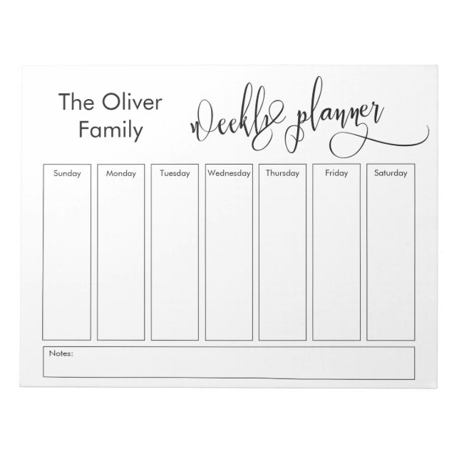 Bloc De Notas Elaborar guión Planner semanal simple, blanco (Frente)