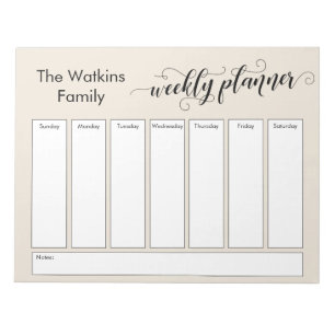 Bloc De Notas Elaborar guión Simple Cream Weekly Planner
