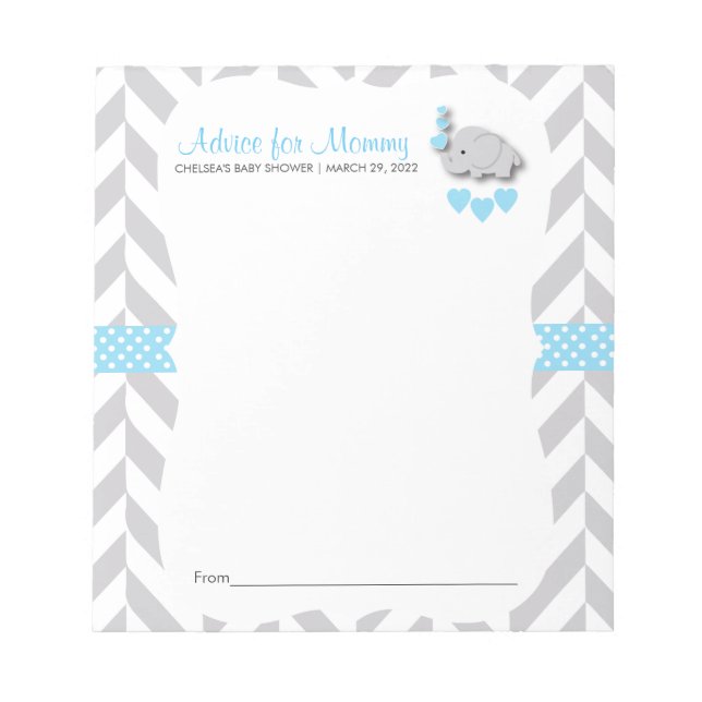 Bloc De Notas Elefante azul y gris | Baby Shower - Asesoramiento (Frente)