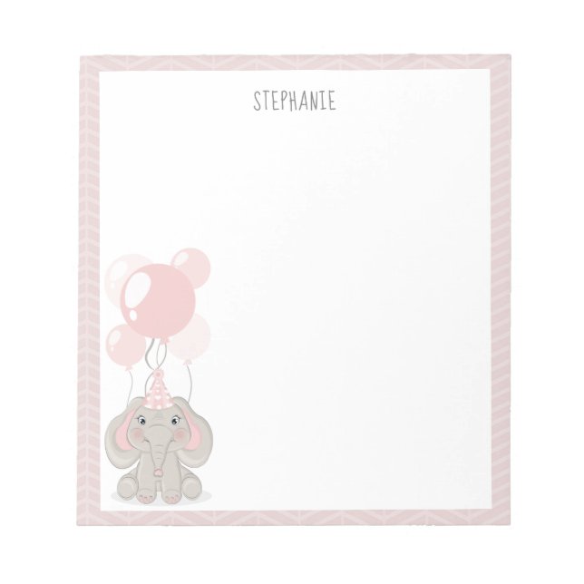 Bloc De Notas Elefante con sombrero de fiesta de cumpleaños (Frente)