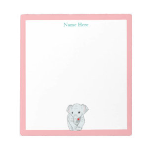 Bloc De Notas Elefante lindo con marco rosa claro simple