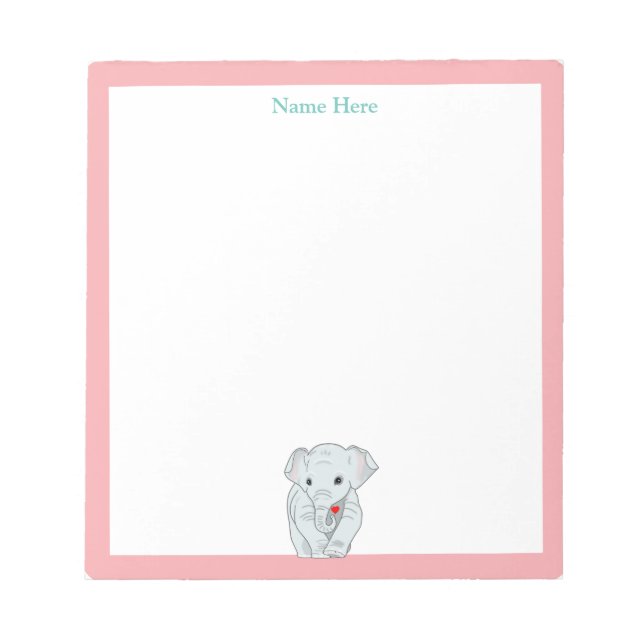 Bloc De Notas Elefante lindo con marco rosa claro simple (Frente)