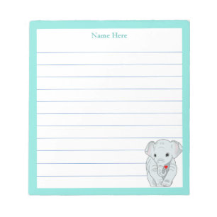 Bloc De Notas Elefante lindo con marco turquesa forrado