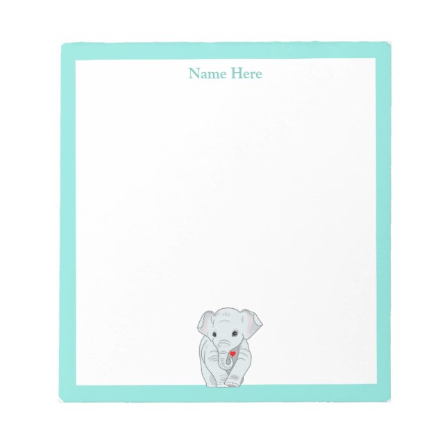 Bloc De Notas Elefante lindo con marco turquesa simple (Frente)