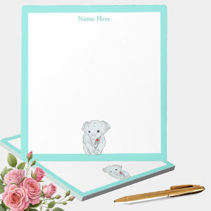Bloc De Notas Elefante lindo con marco turquesa simple