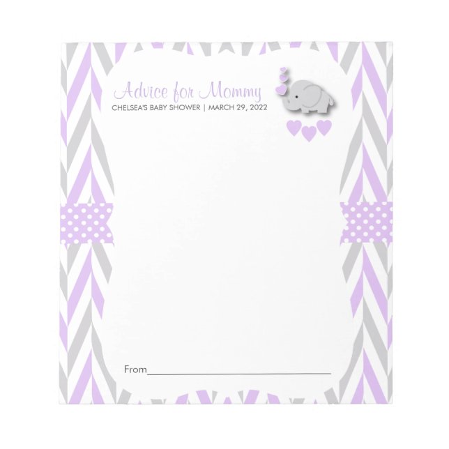 Bloc De Notas Elefante morado y gris | Baby Shower - Asesoramien (Frente)