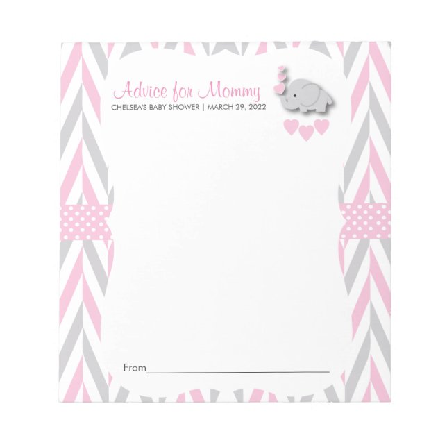 Bloc De Notas Elefante rosa y gris | Baby Shower 2 - Asesoramien (Frente)