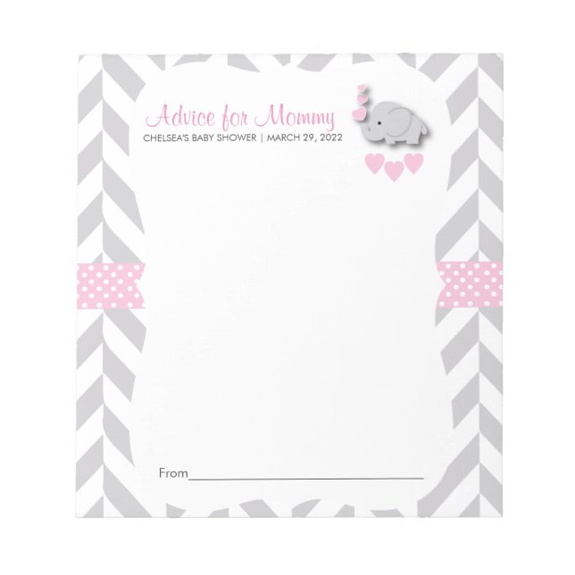 Bloc De Notas Elefante rosa y gris | Baby Shower - Asesoramiento (Frente)
