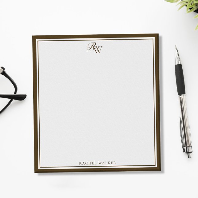 Bloc De Notas Elegant Brown Monogram Two Border (Subido por el creador)