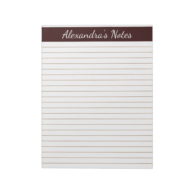 Bloc De Notas Elegant Chocolate Brown 8.5x11 Letter Personalized (Lado Izquierdo)