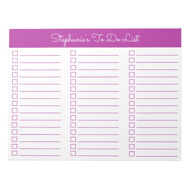 Bloc De Notas Elegant Dark Pink 8.5x11 Three Column Checklist (Frente)