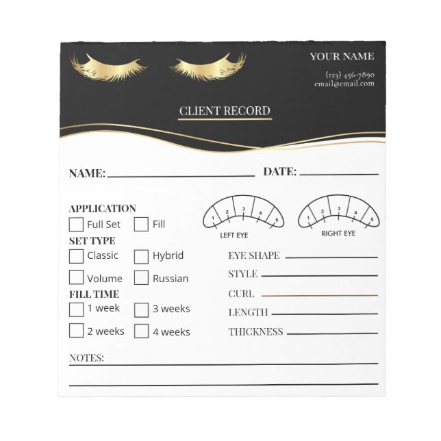 Bloc De Notas Elegant Eyelash Client Record Form (Frente)