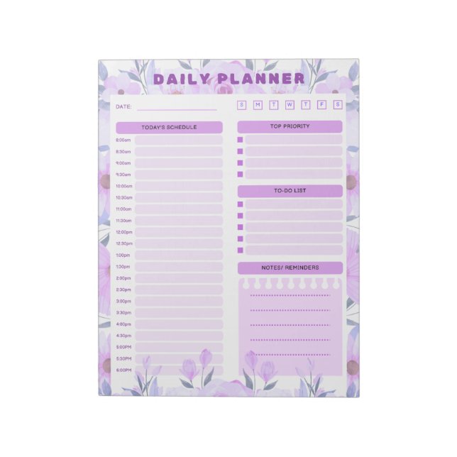 Bloc De Notas Elegant Floral Daily Planner Notepad (Lado Izquierdo)
