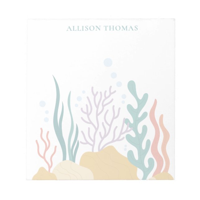 Bloc De Notas Elegant Modern Minimalist Tropical Sea Monogrammed (Frente)