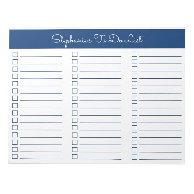 Bloc De Notas Elegant Navy Blue 8.5x11 Three Column Checklist (Frente)