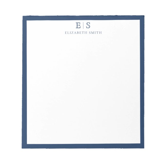 Bloc De Notas Elegant Navy Blue Border Monogram (Frente)
