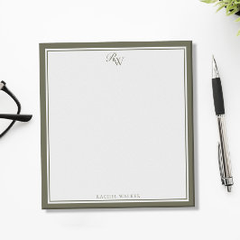 Bloc De Notas Elegant Olive Green Monogram Two Border