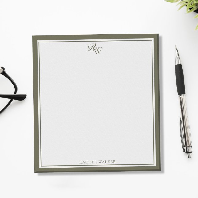 Bloc De Notas Elegant Olive Green Monogram Two Border (Subido por el creador)