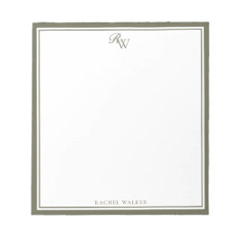 Bloc De Notas Elegant Olive Green Monogram Two Border