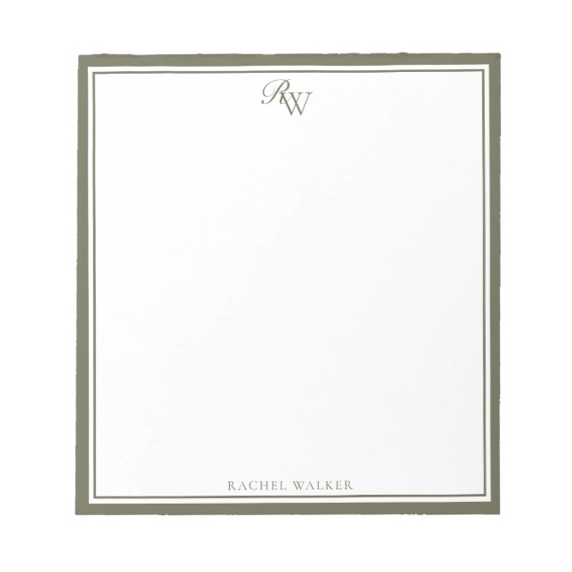 Bloc De Notas Elegant Olive Green Monogram Two Border (Frente)