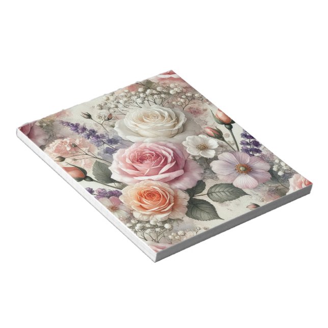 Bloc De Notas Elegant Pink and White Rose Pattern Notepad (Lado Derecho)