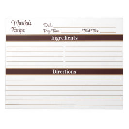 Bloc De Notas Elegant Script Chocolate Brown 8.5x11 Recipes