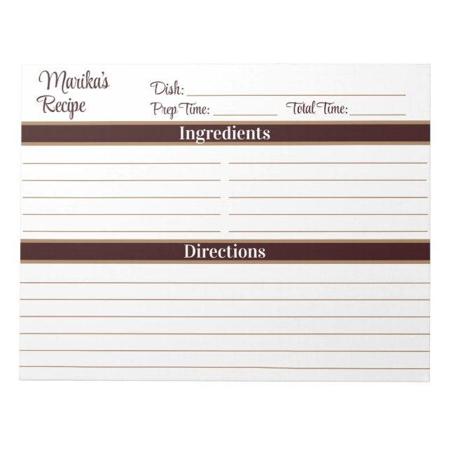 Bloc De Notas Elegant Script Chocolate Brown 8.5x11 Recipes (Frente)