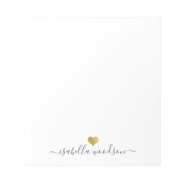 Bloc De Notas Elegant Script Name Faux Gold Foil Heart  (Frente)