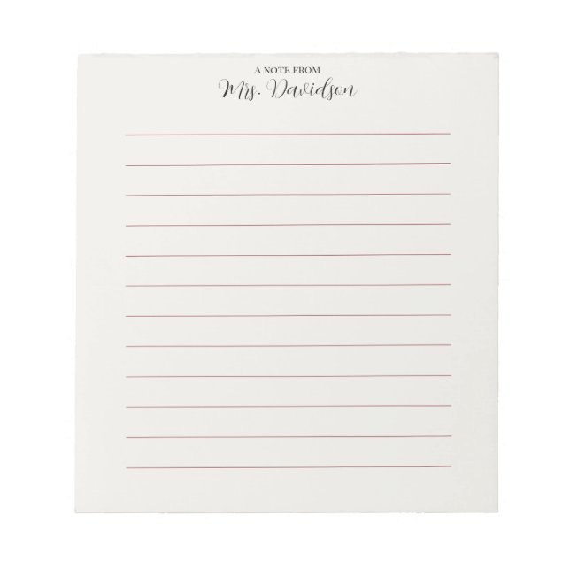 Bloc De Notas Elegant Smooth Lines Teacher Notepad (Frente)